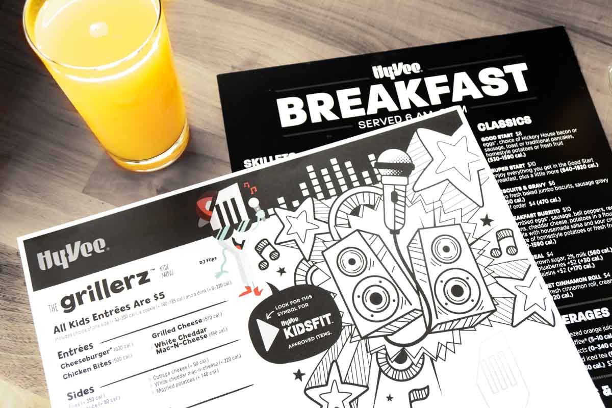 hy-vee breakfast menu and kids menu