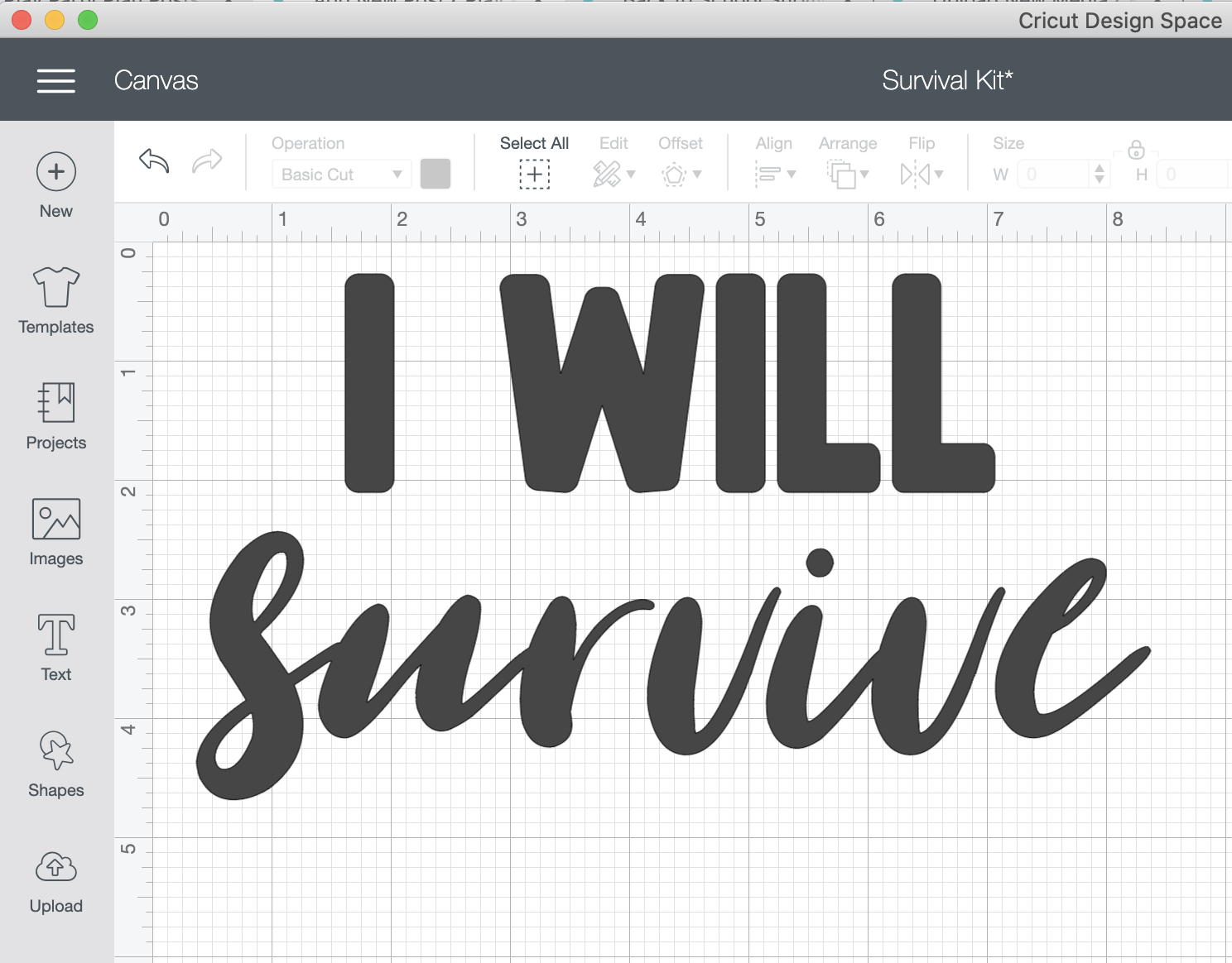 I will survive text in Cricut Design Space