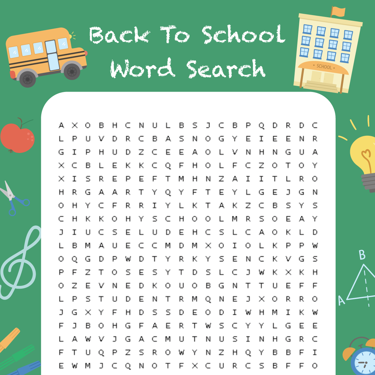 Free Printable Back to School Word Search