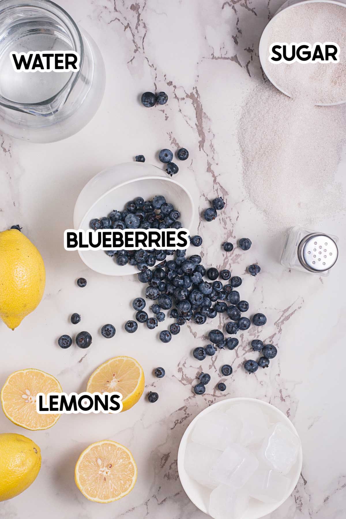 ingredients for blueberry lemonade with labels