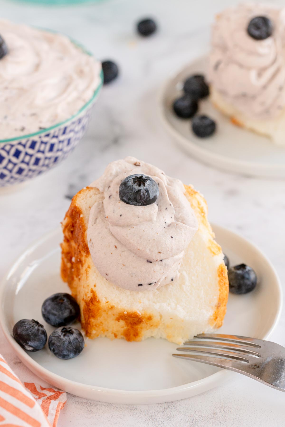 angel food cake with blueberry whipped cream