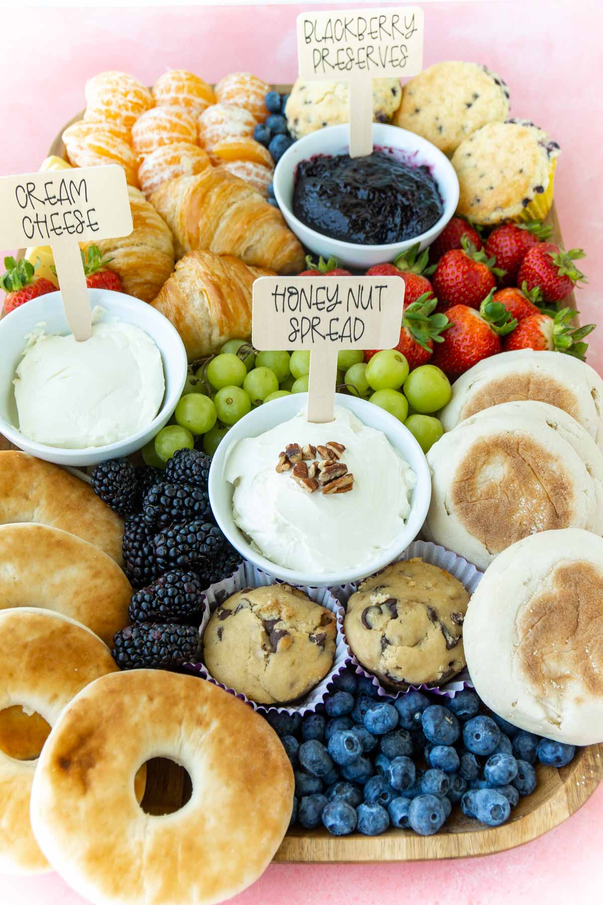 breakfast charcuterie board with labels