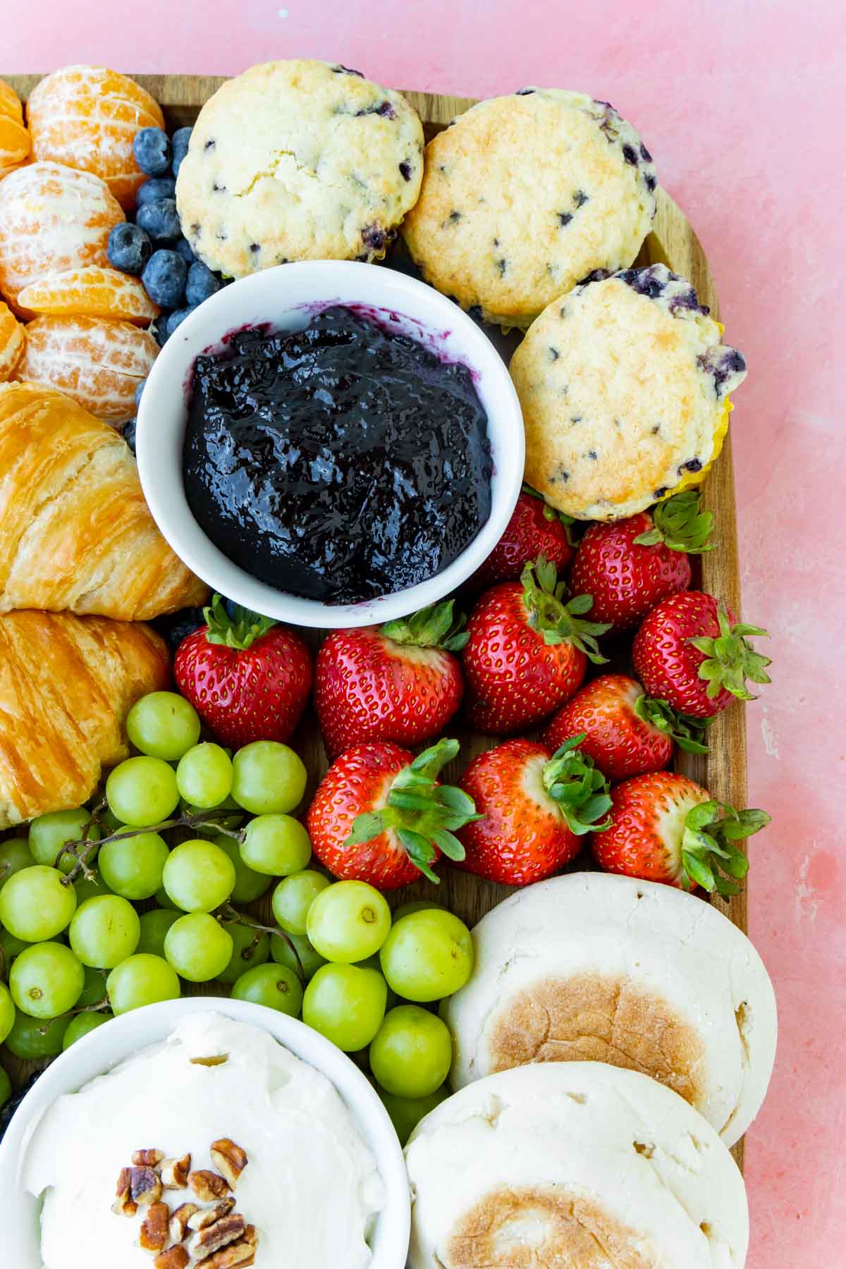 close up view of a breakfast charcuterie board