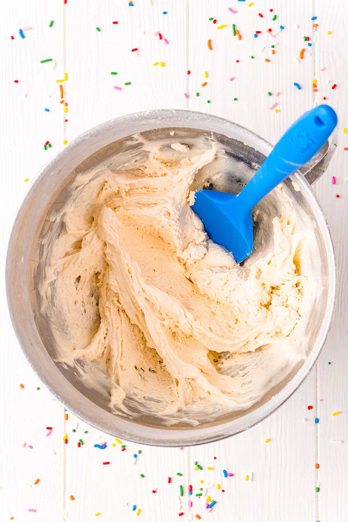 ice cream bread batter in a mixing bowl