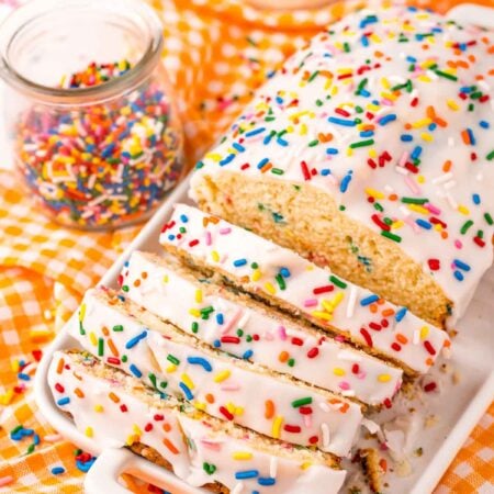 loaf of sliced funfetti ice cream bread