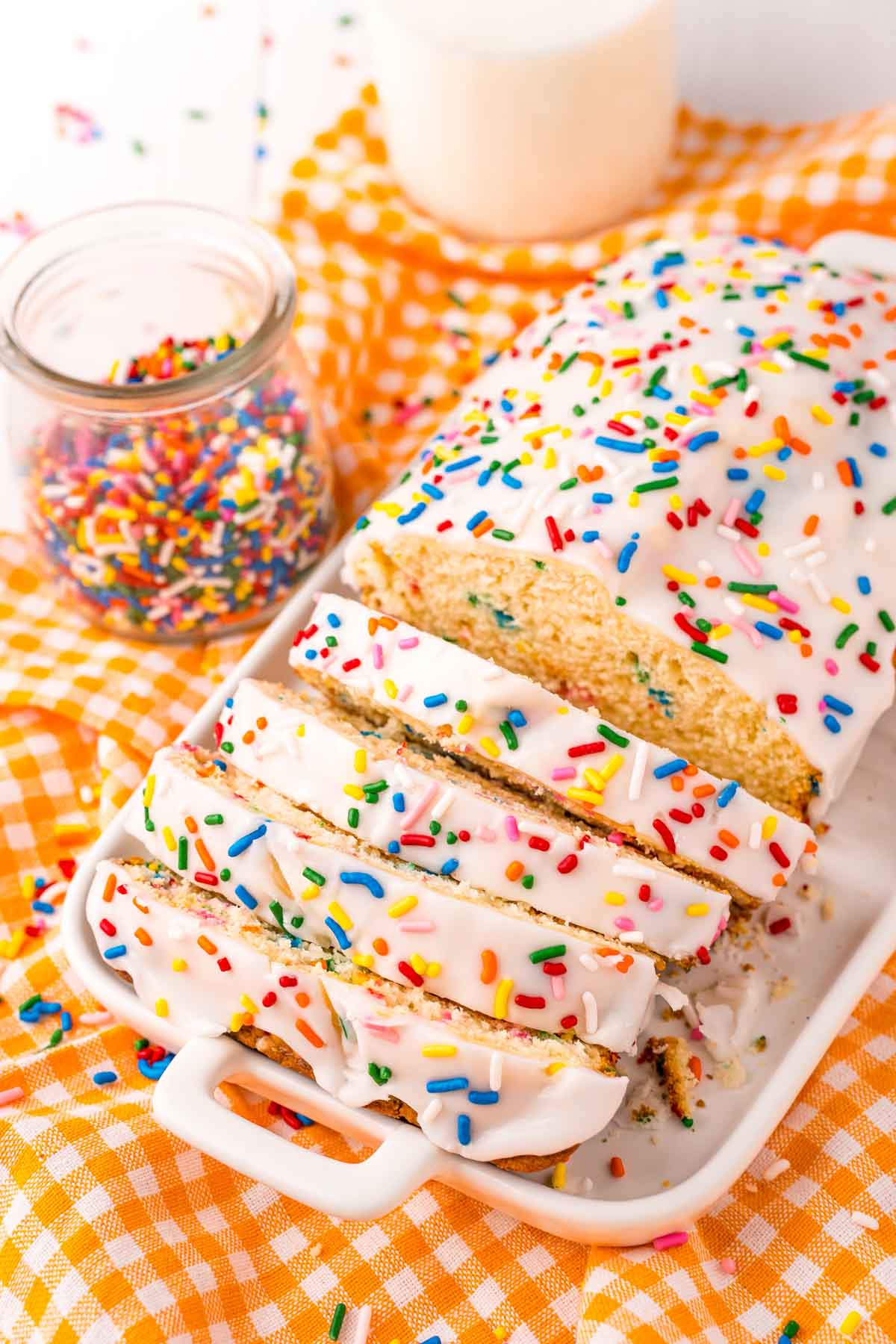 loaf of sliced funfetti ice cream bread