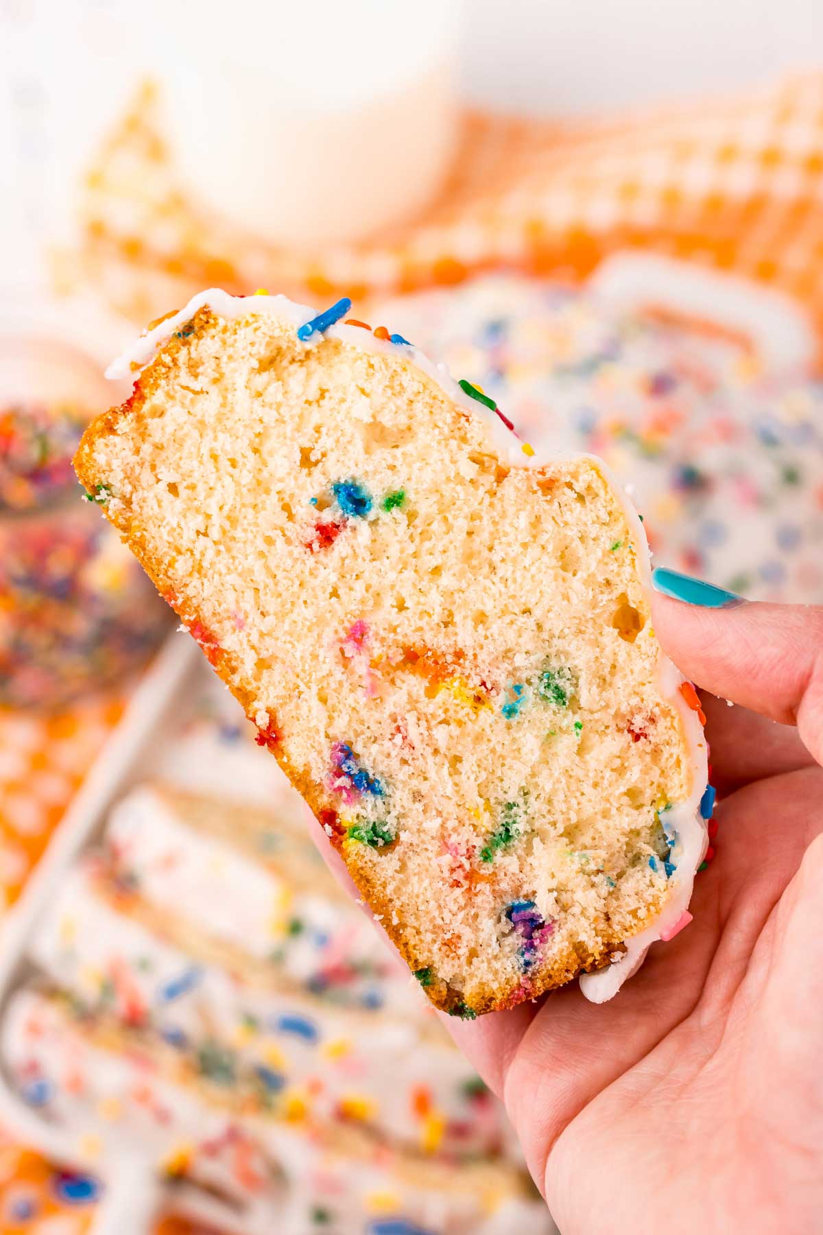 a piece of funfetti ice cream bread 