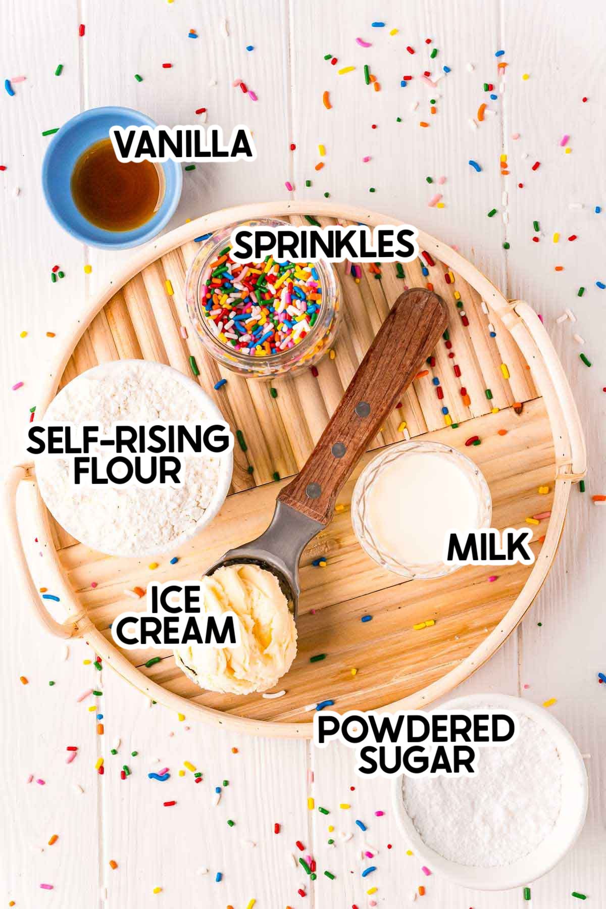 ingredients needed to make ice cream bread with labels
