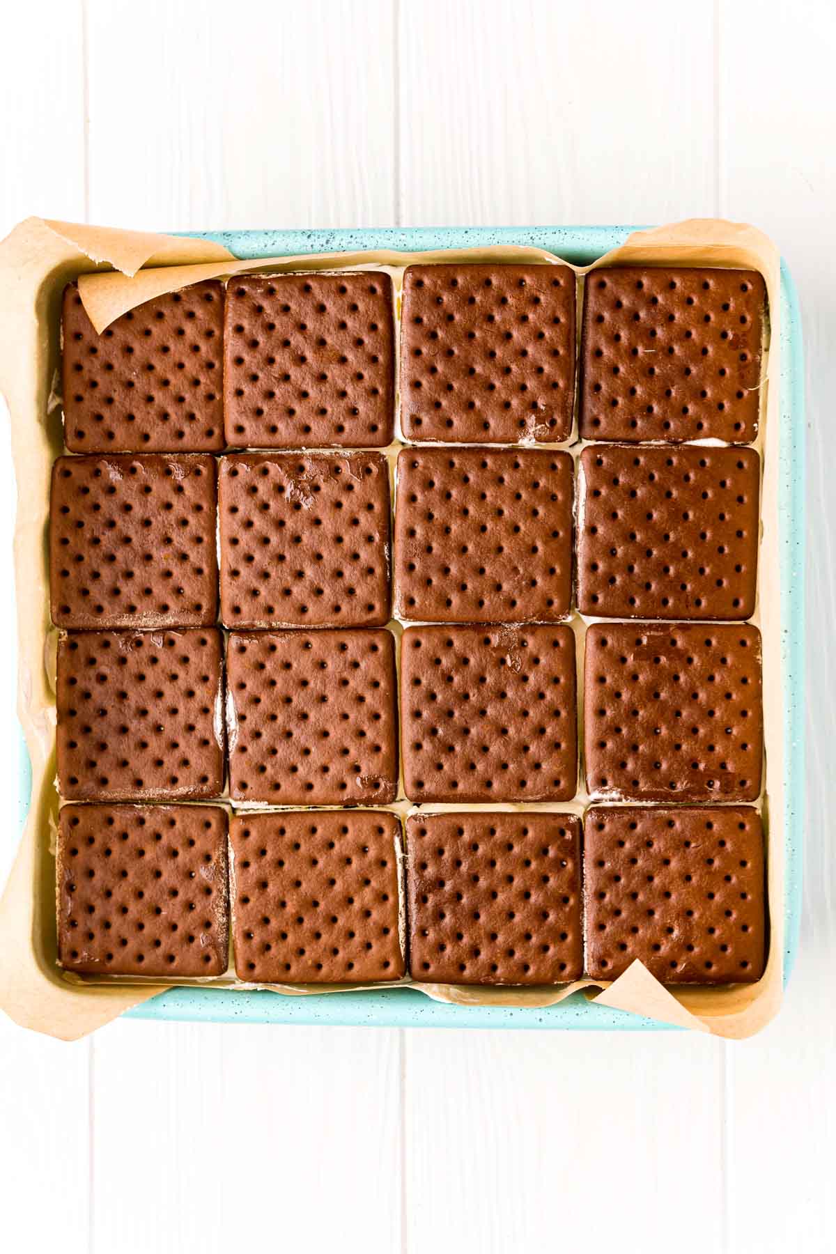 ice cream sandwiches in a square pan