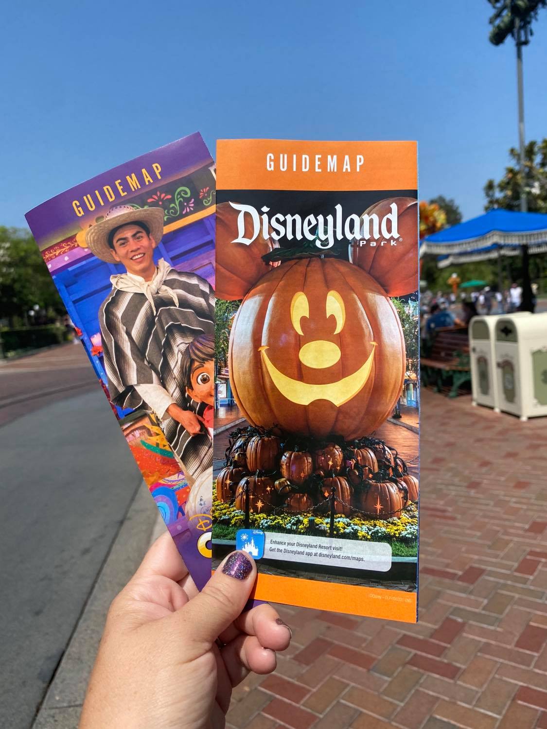 Hand holding a Disneyland Halloween map