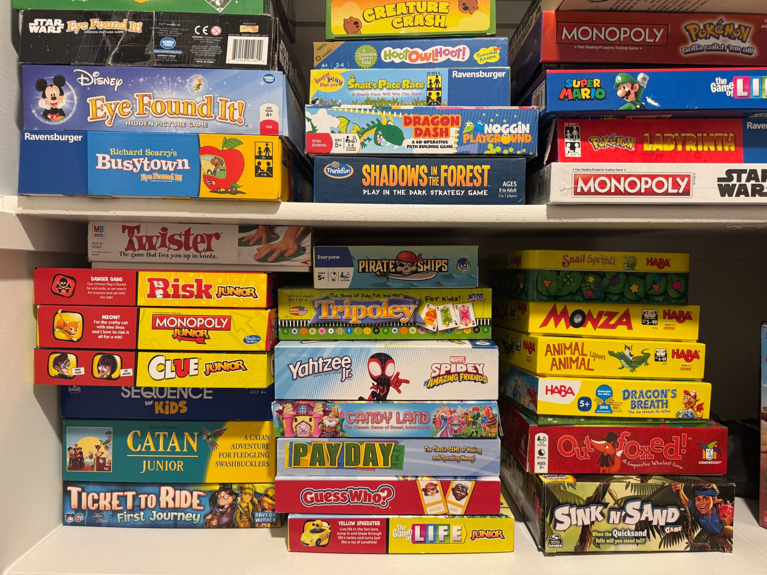 shelf of board games