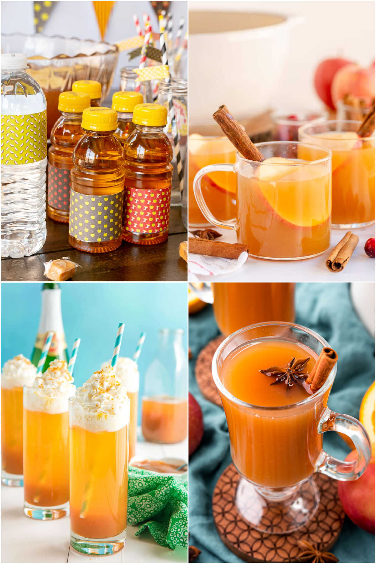 four apple drinks in a collage