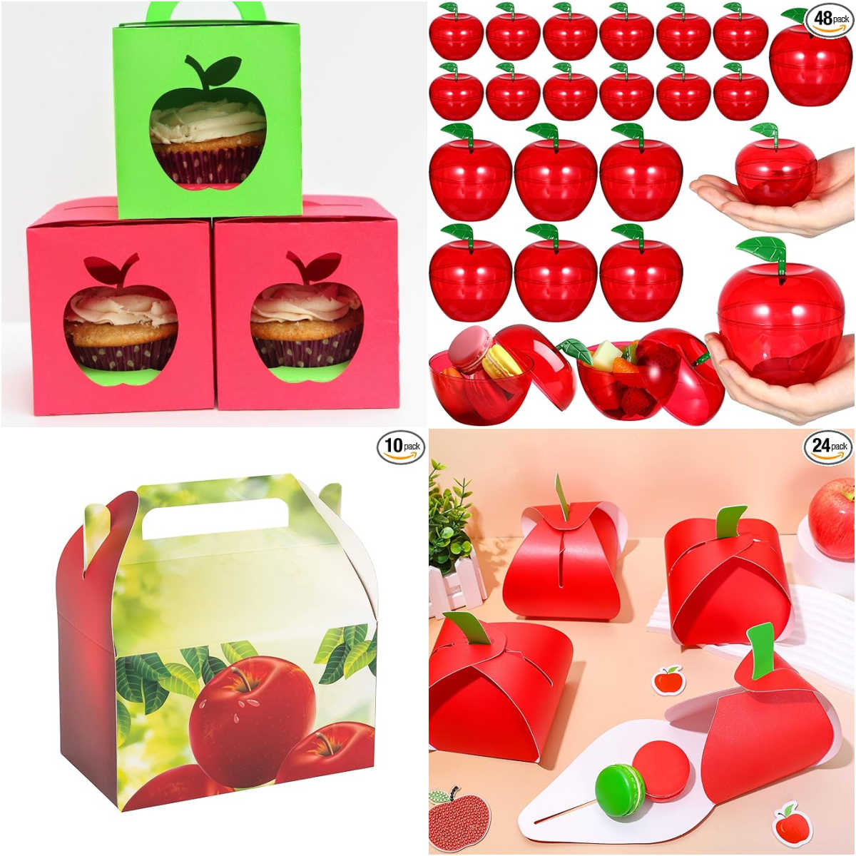 four images showing apple party favors 