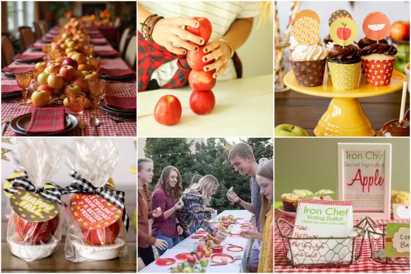 six images showing various apple party ideas