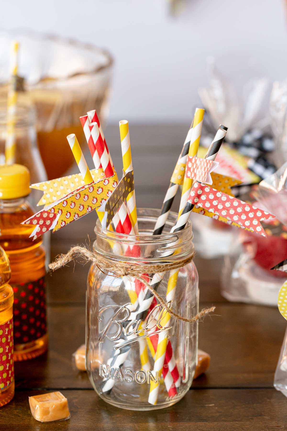 fall colored straws with flags