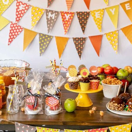 Party setup with apple printable pack in use
