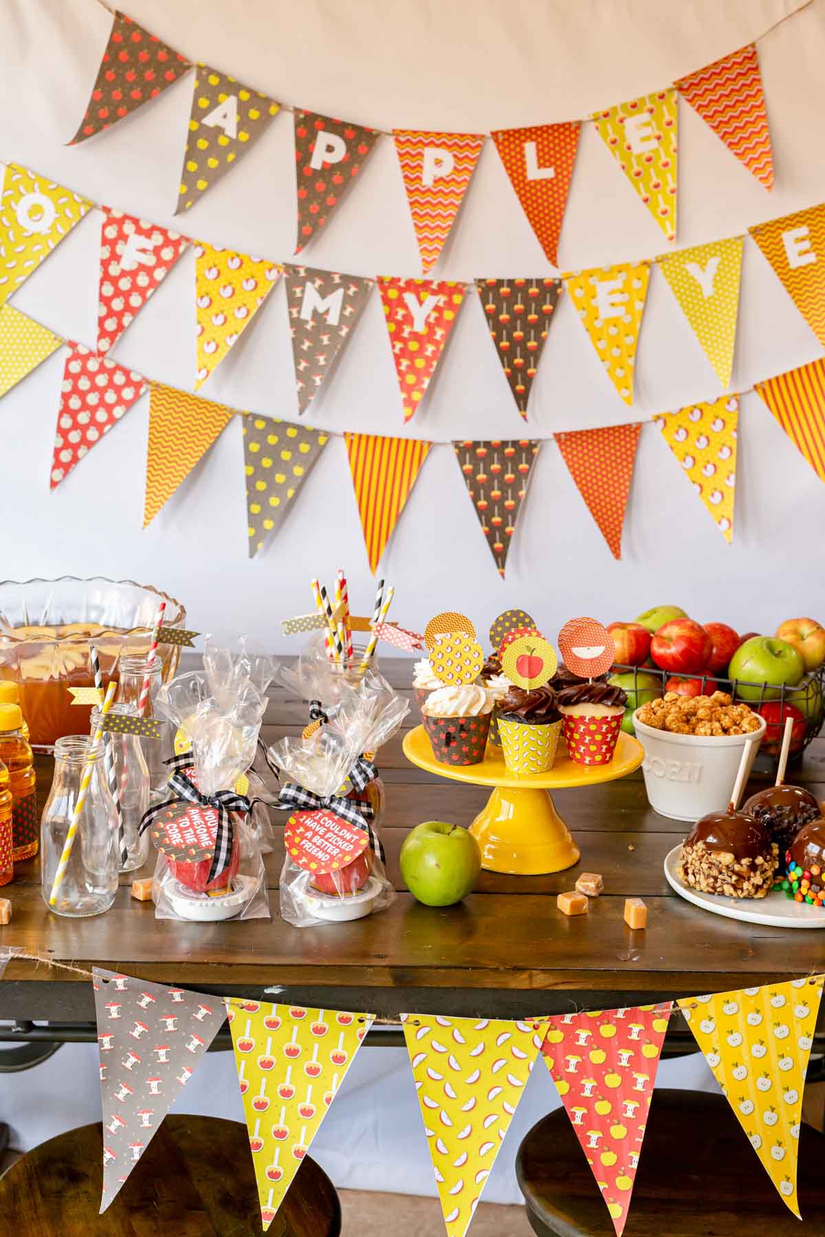 Party setup with apple printable pack in use