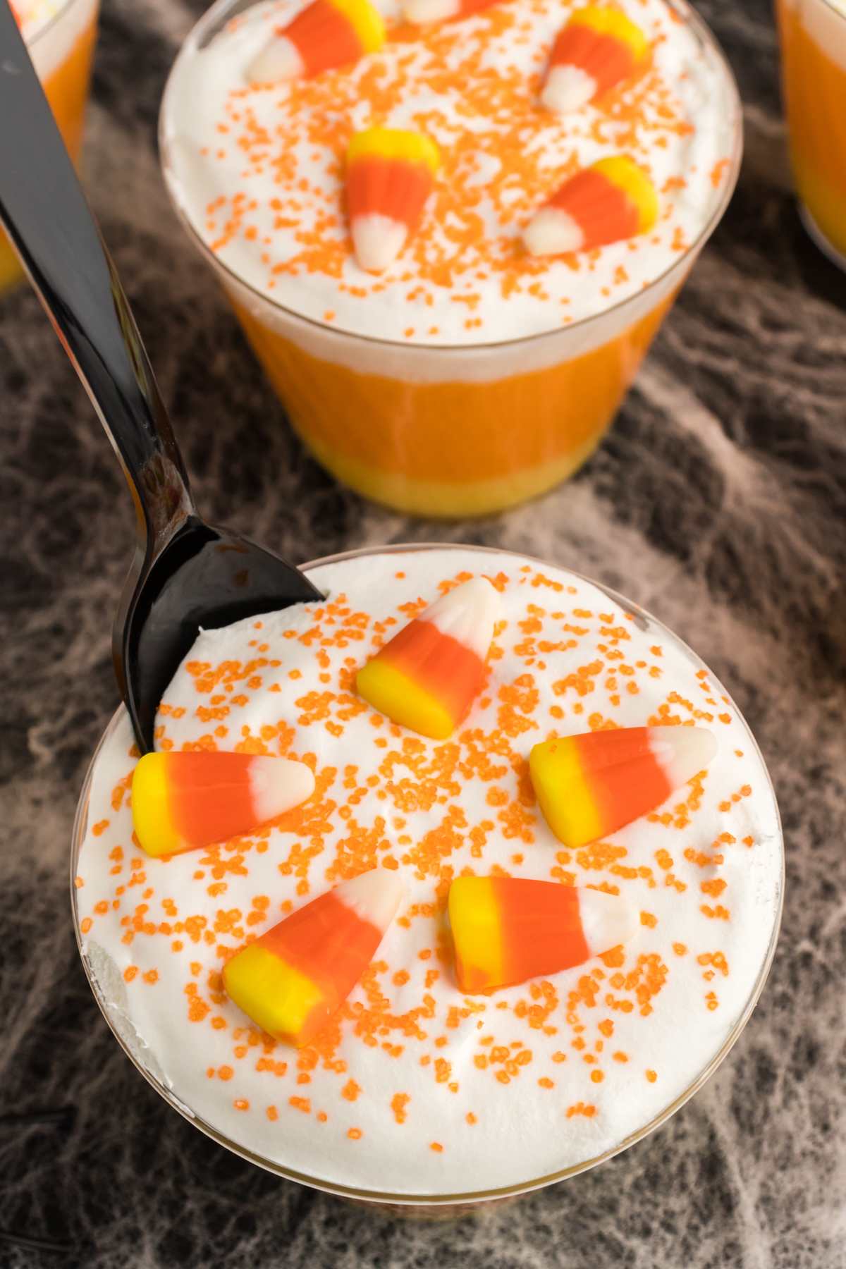 candy corn and sprinkles on cool whip