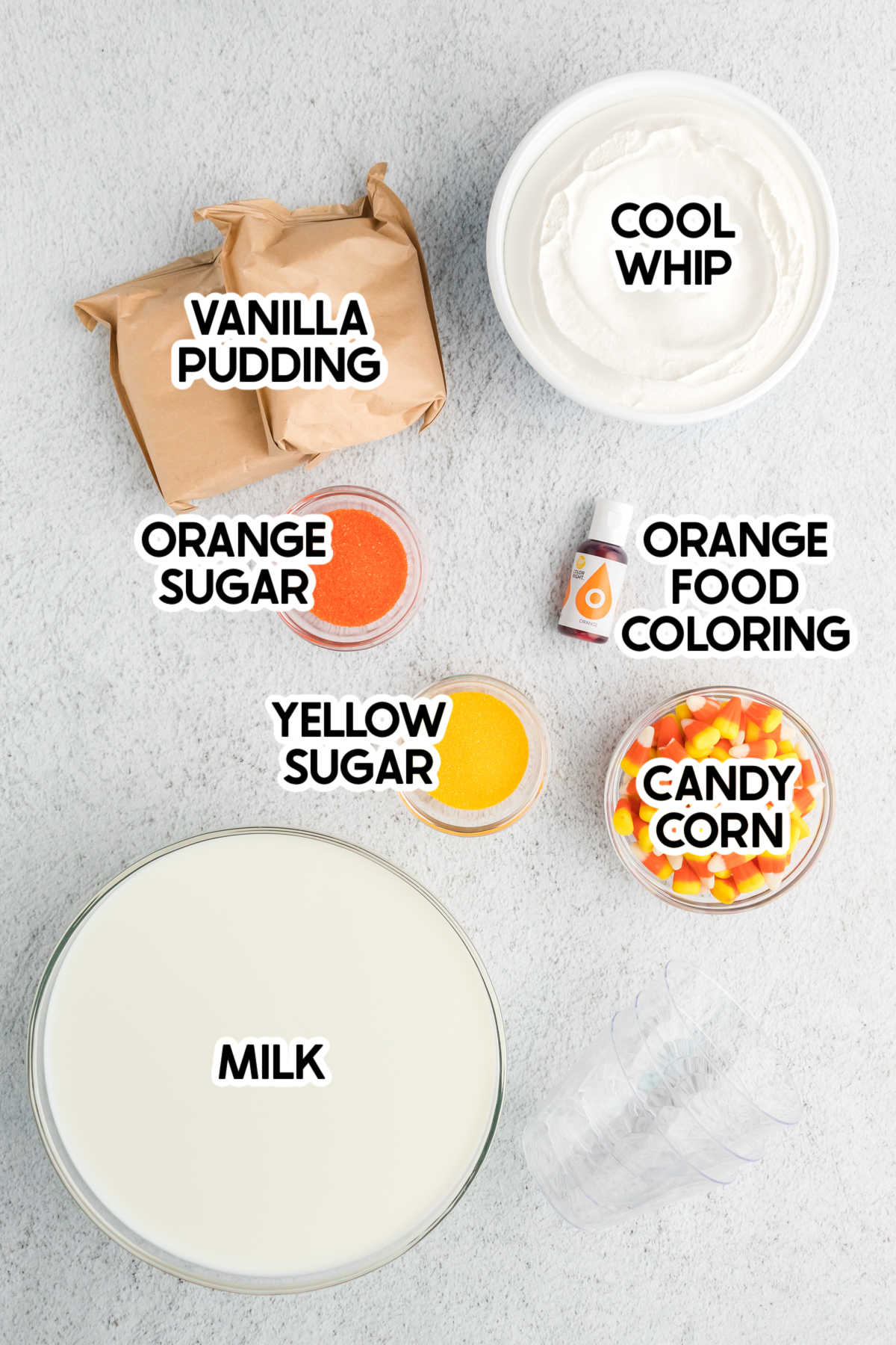 ingredients for candy corn pudding cups