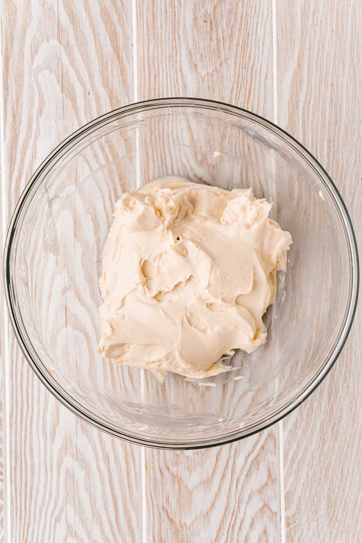 cream cheese mixture in a glass bowl