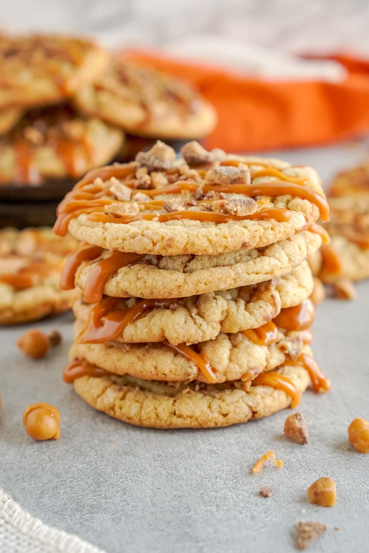 stack of caramel toffee cookies