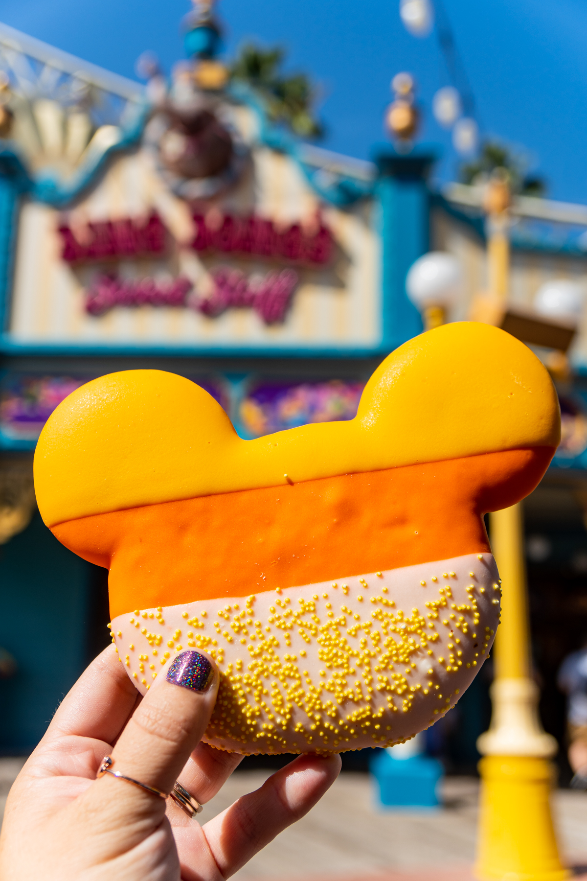 candy corn Mickey cookie at Disneyland