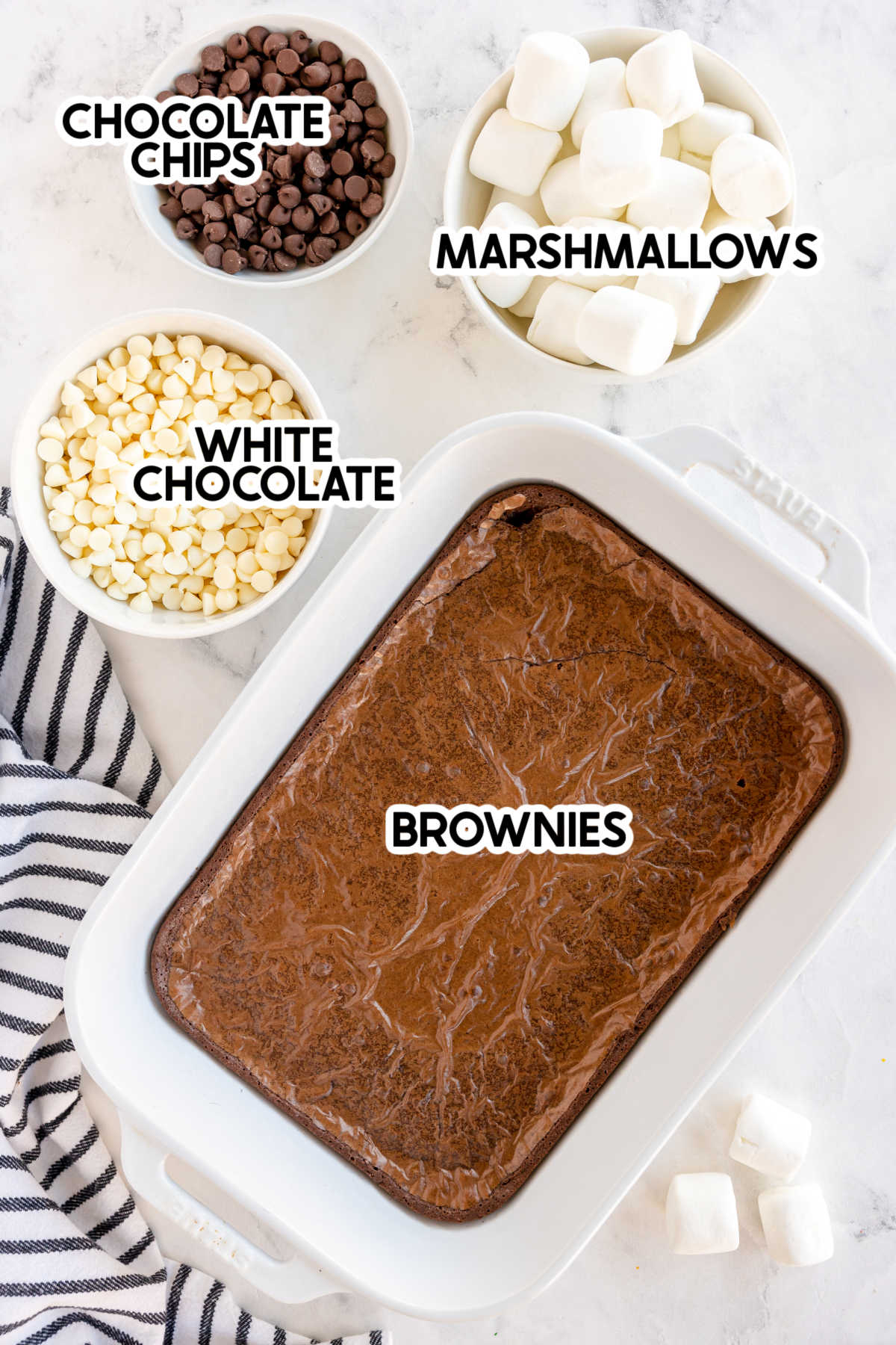 ingredients to make ghost brownies with labels