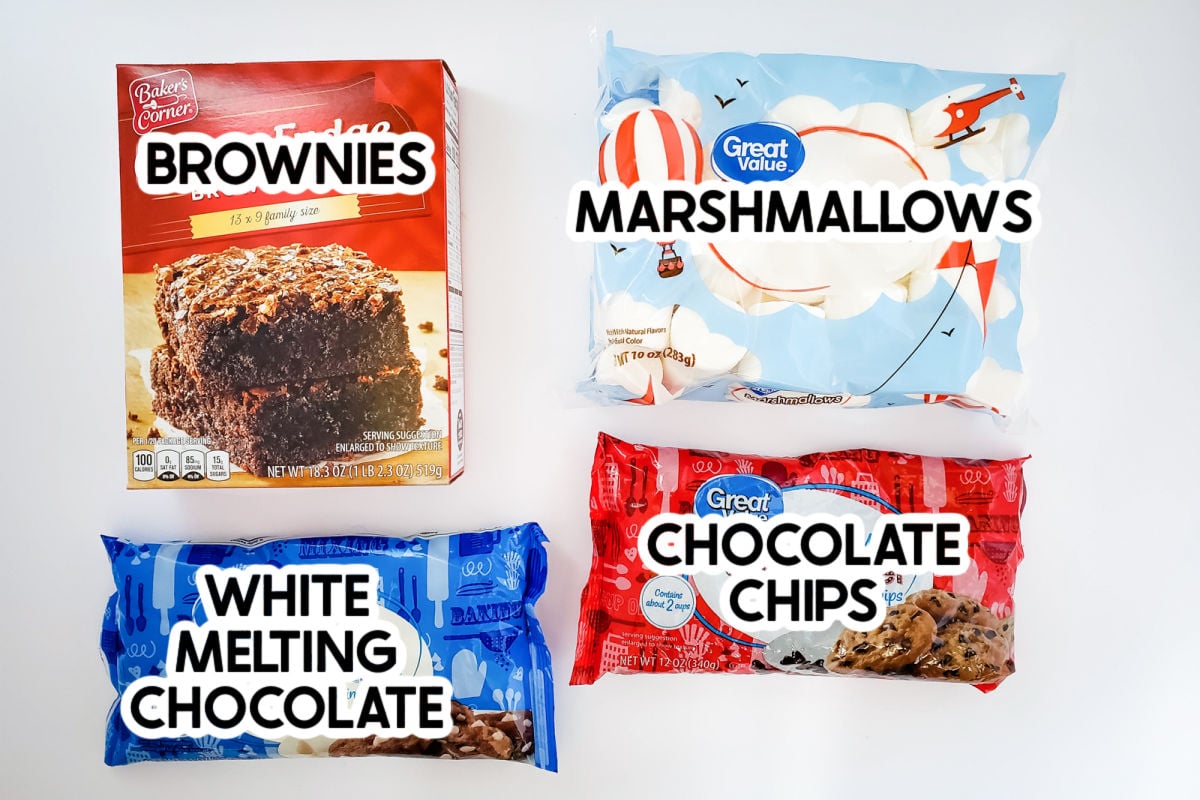 ingredients for ghost brownies with labels