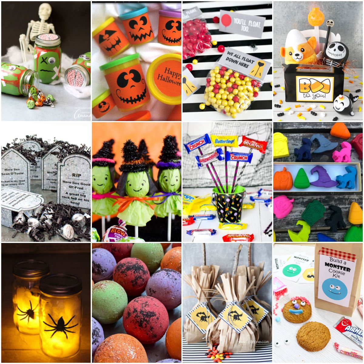 a collage of Halloween party favors