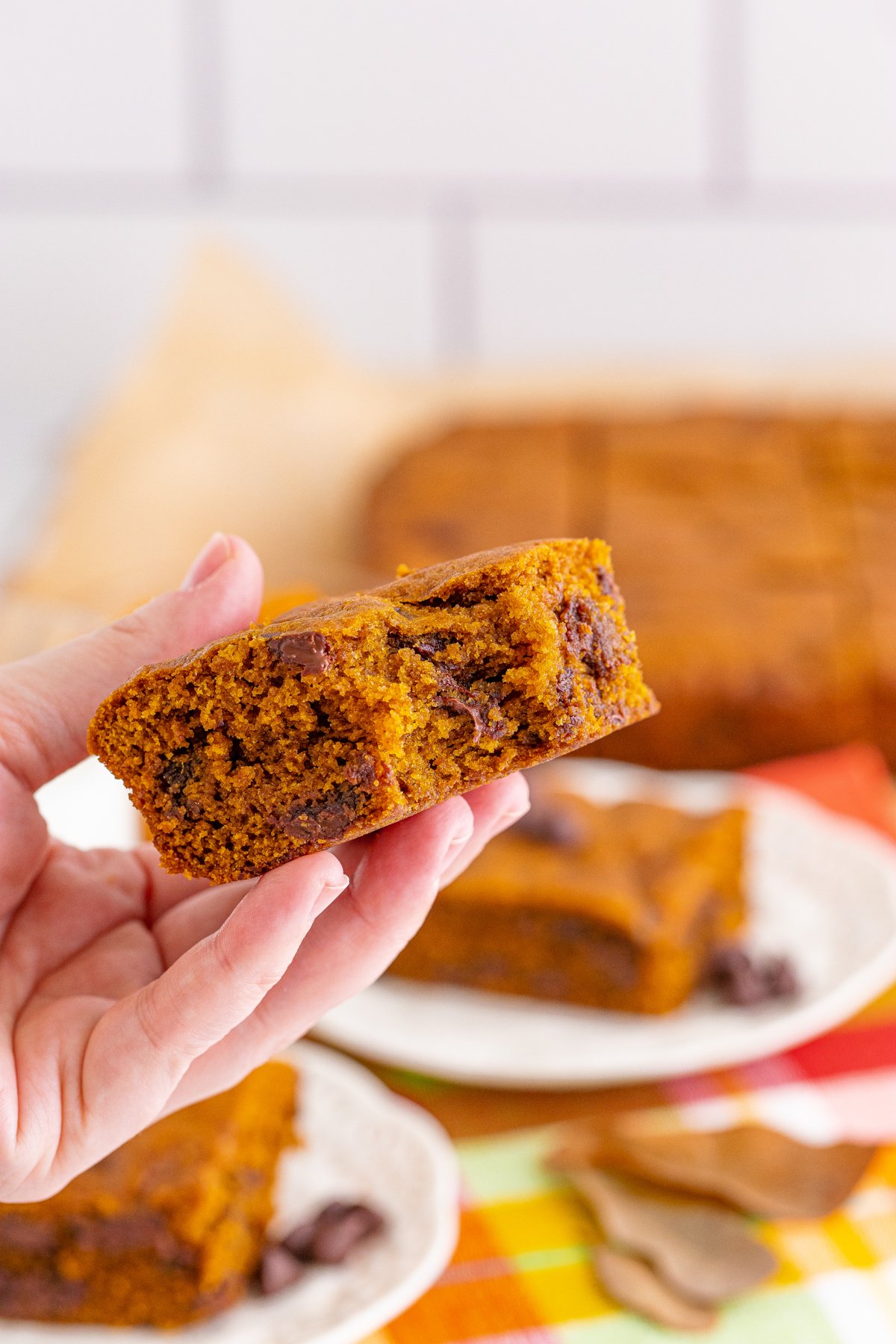 hand holding a pumpkin blondie