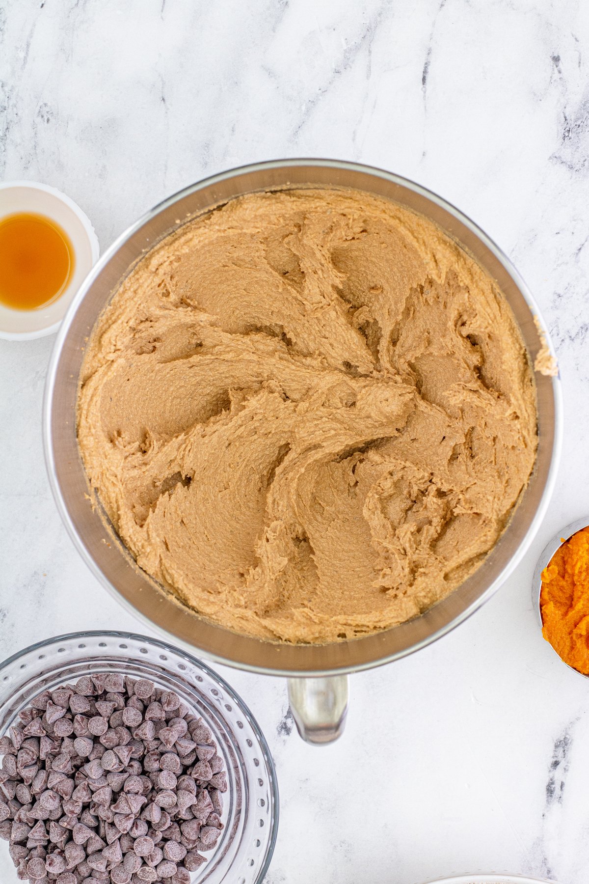 creamed butter and sugars in a bowl