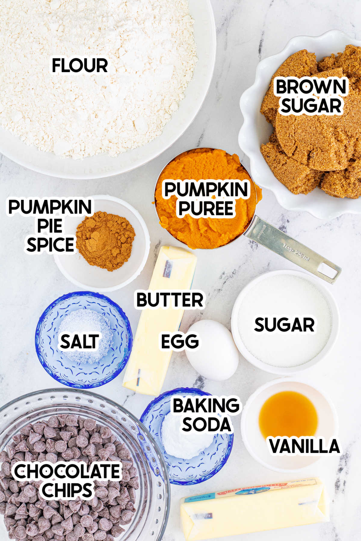 ingredients for pumpkin blondies with labels