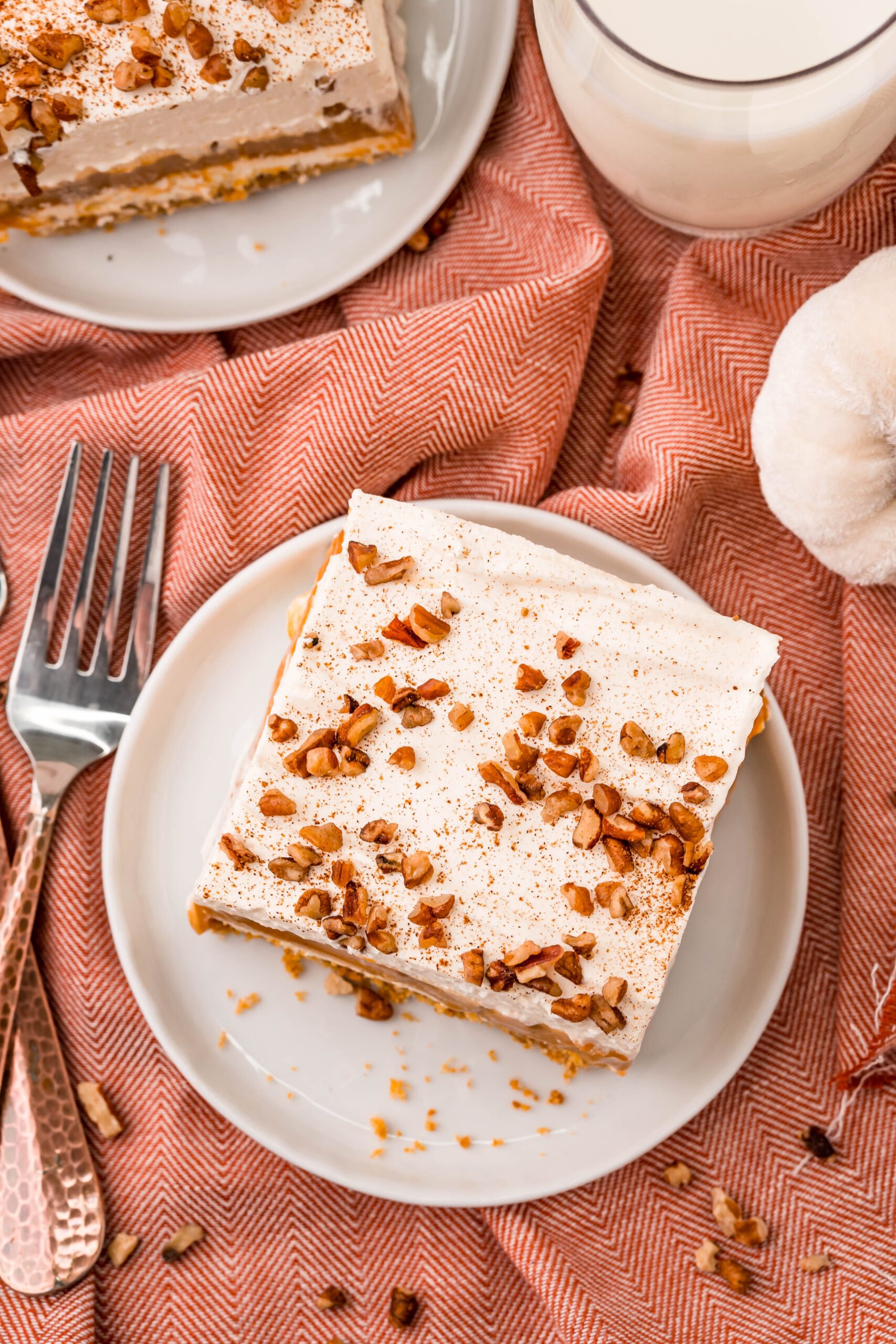 top down view of a piece of pumpkin delight