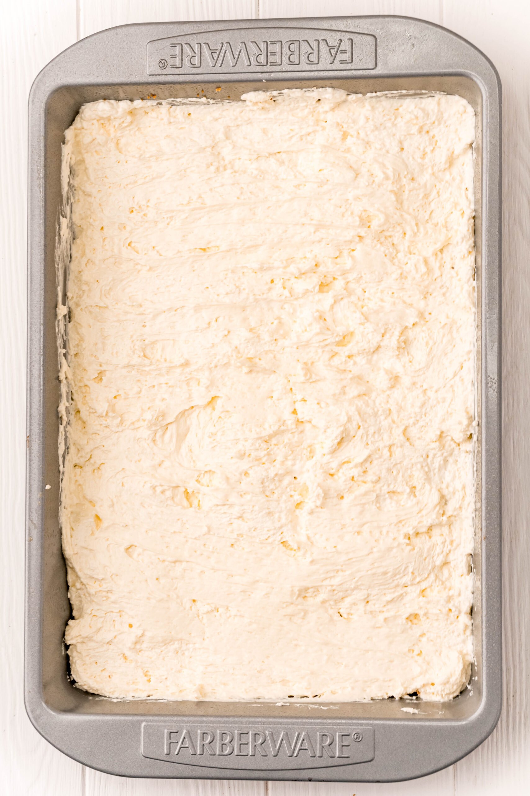 baking pan with cream cheese layer