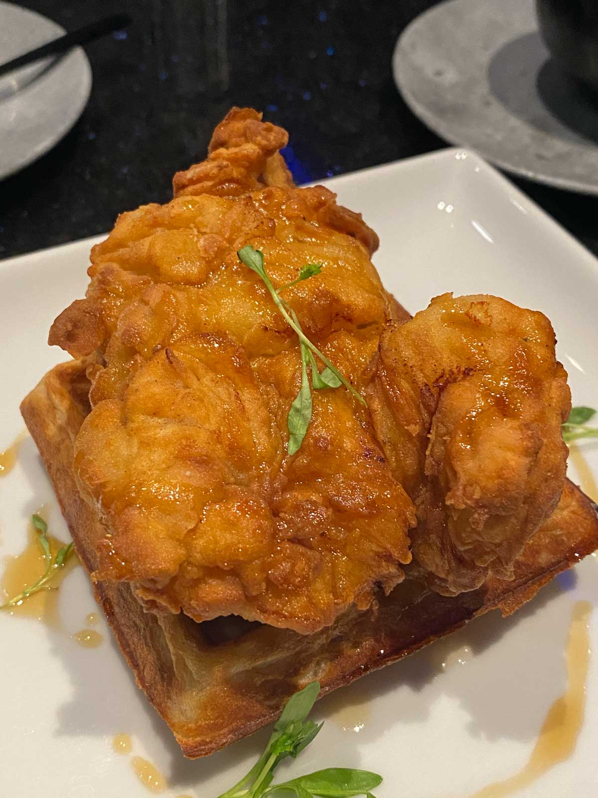 Chicken on waffle at Space 220 restaurant