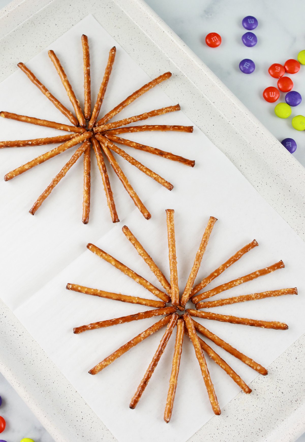 pretzel sticks in spiral fashion