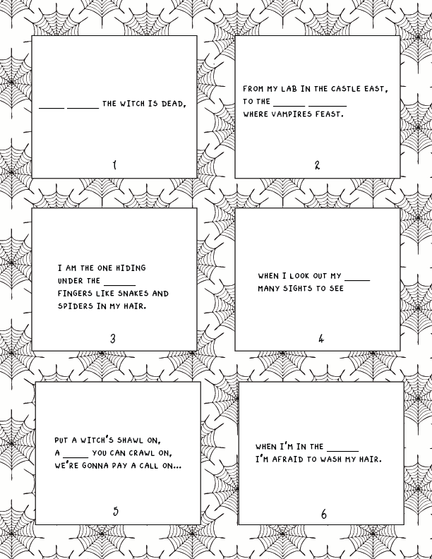 Adult Halloween scavenger hunt clues with spiderwebs on them
