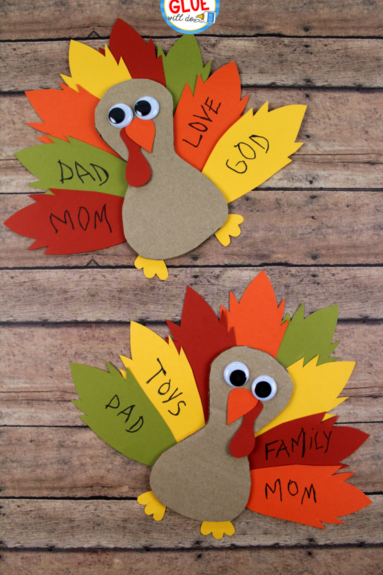 turkeys with words on the feathers