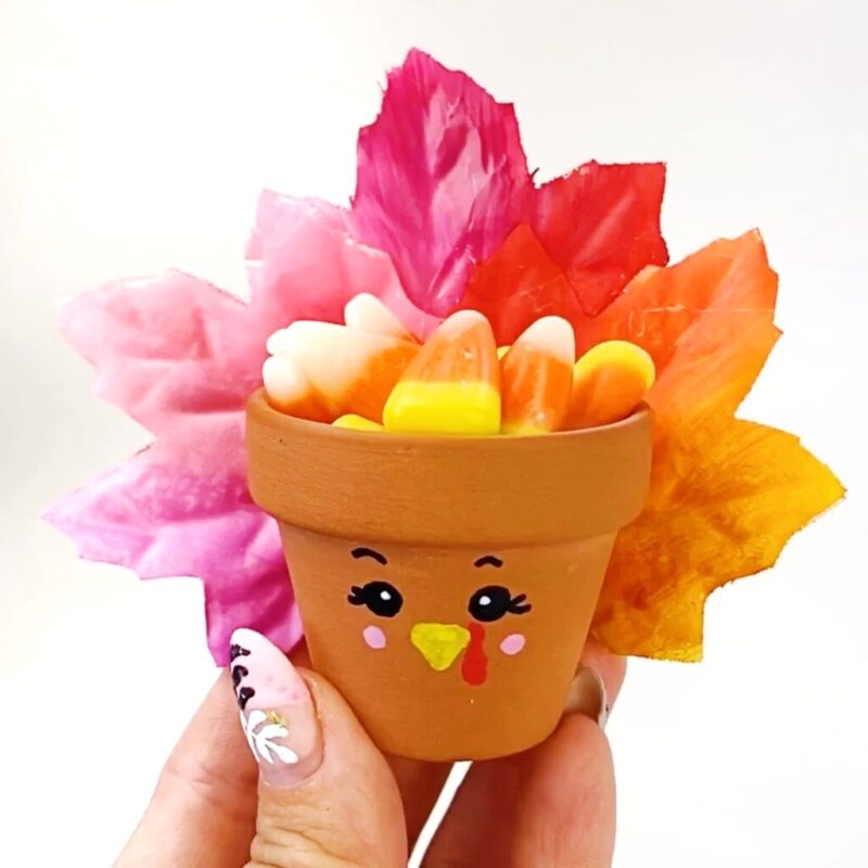 Flower pot turkey with candy corn inside