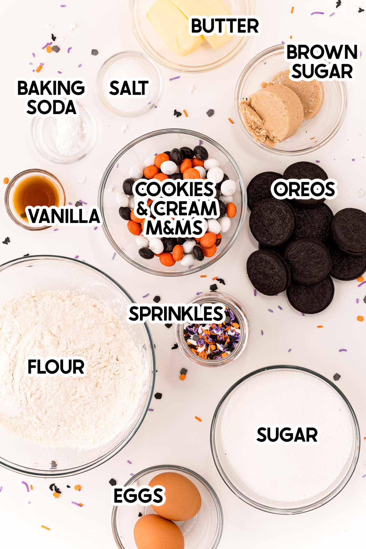 ingredients for Halloween M&M cookie bars