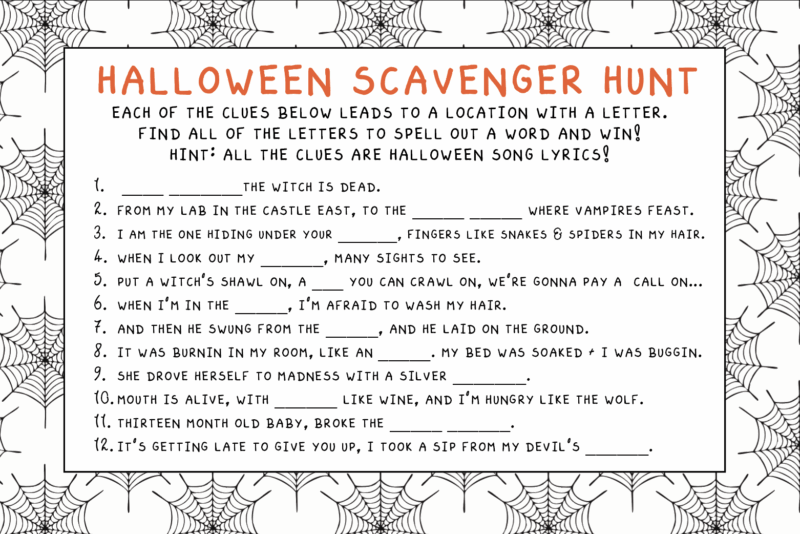 Printable Halloween treasure hunt game