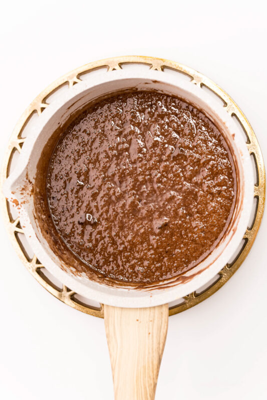 pan of chocolate frosting