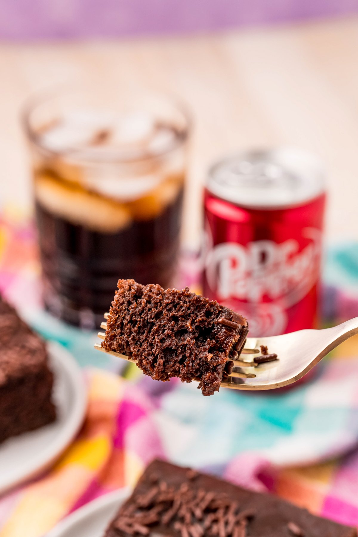 bite of dr pepper cake on a fork