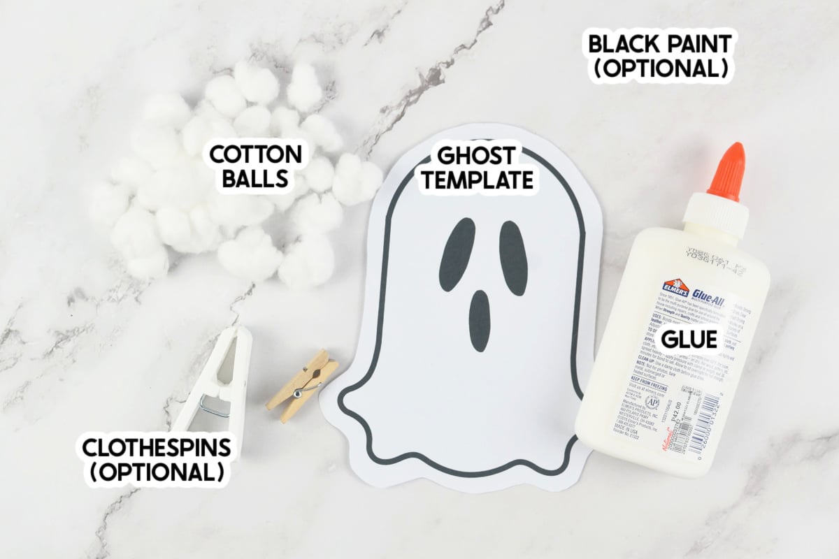 supplies for a ghost craft with labels