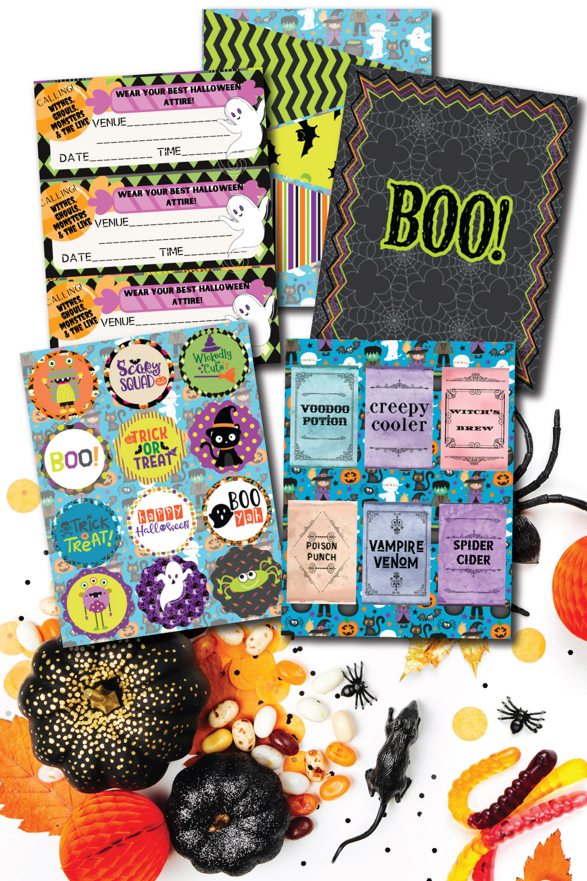 stack of printable Halloween decorations