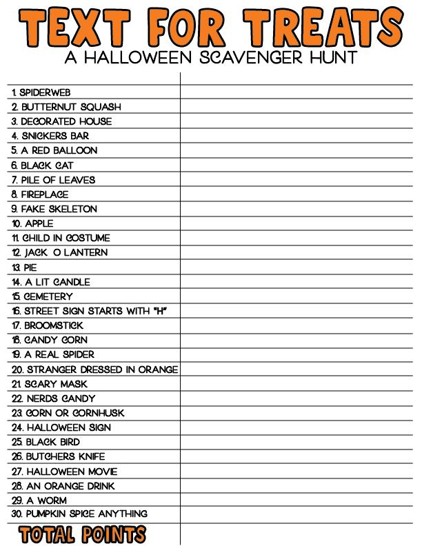 Halloween treasure hunt scorecard 