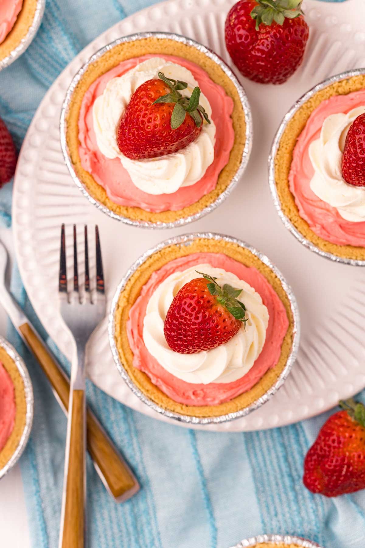 top down view of strawberry kool-aid pies