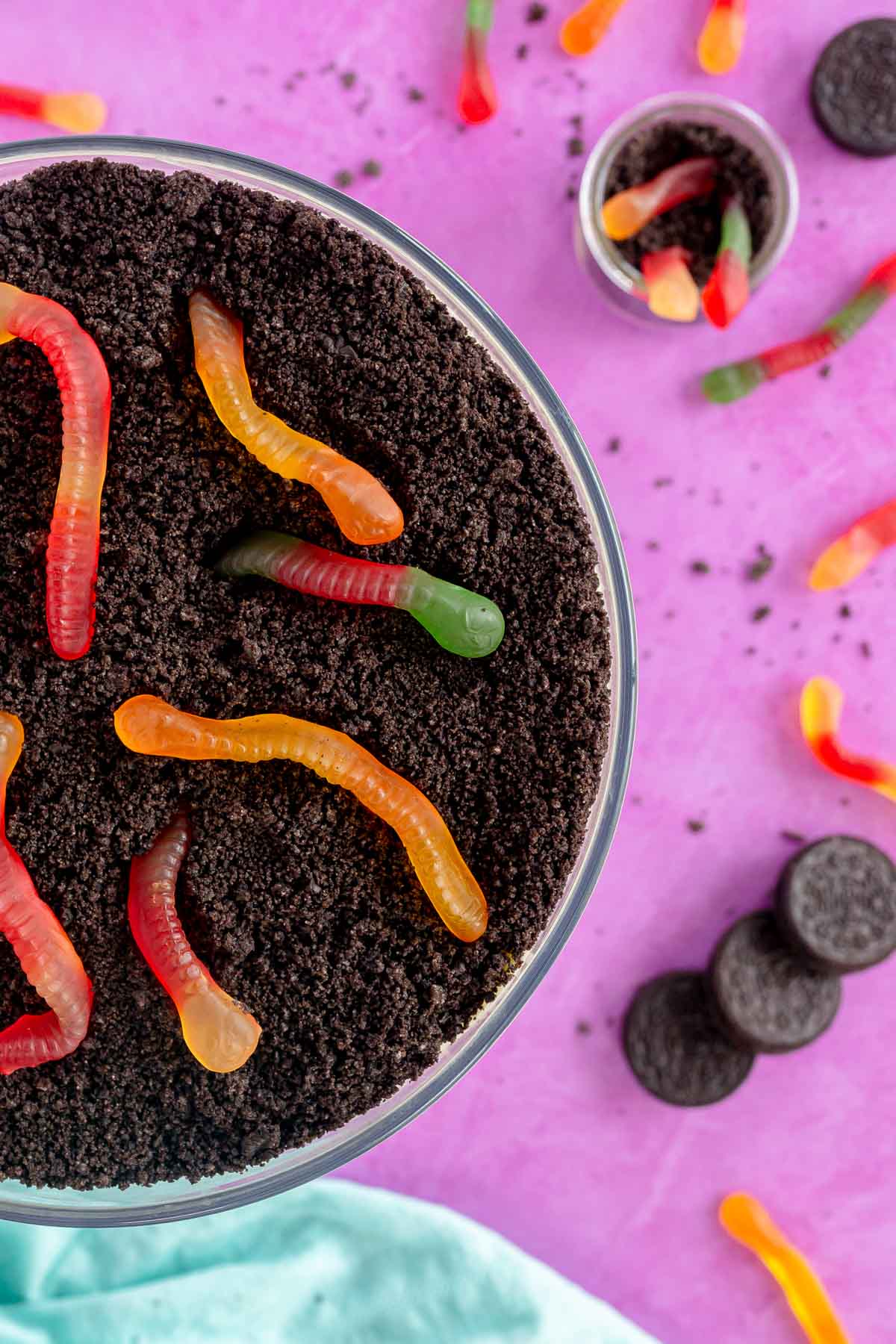 top down view of an oreo dirt cake