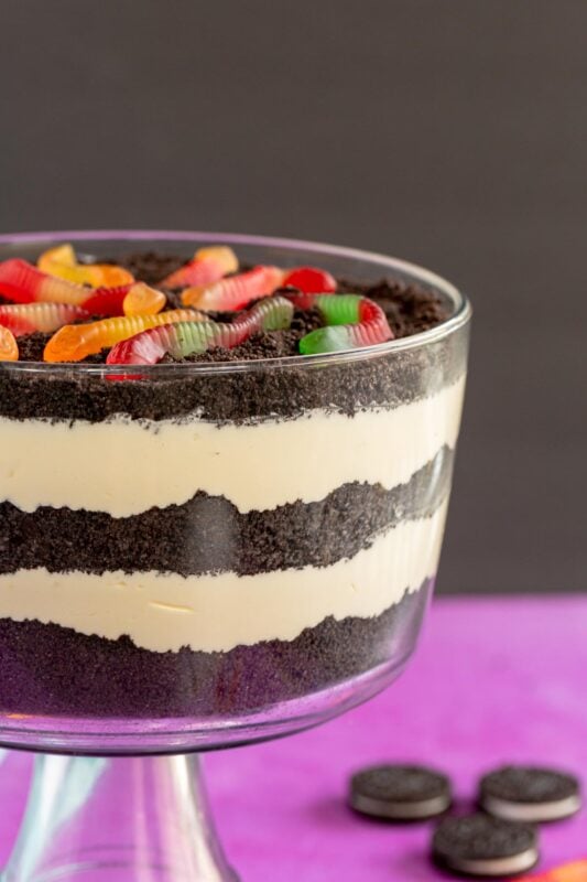 Oreo dirt cake in a trifle dish