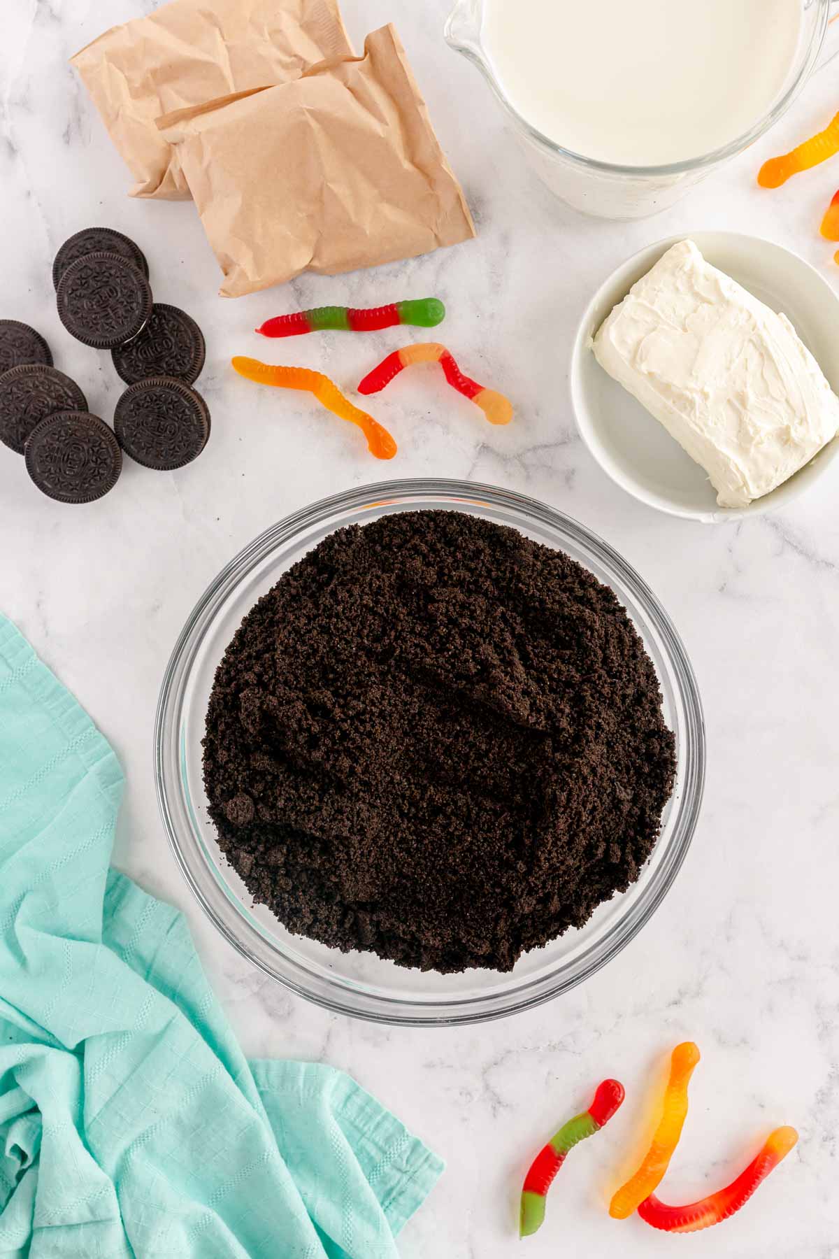 Oreo crumbs in a food processor